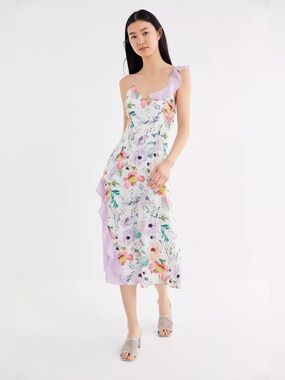 Urban Outfitters Darcie Mixed Print Cross-Back Midi Dress